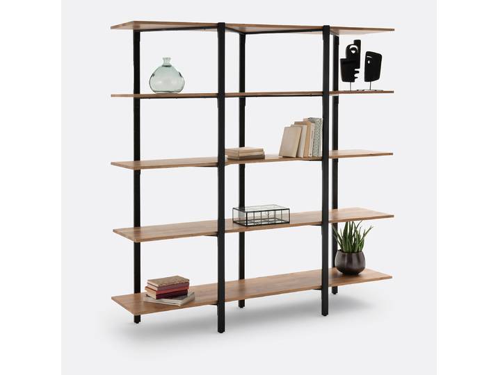 LA REDOUTE Bibliothèque 5 tablettes, en chêne massif et métal acier, HIBA Beige