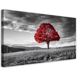 WANDBILDER Rot Baum in der Wiesenlandschaft Natur 80x40cm