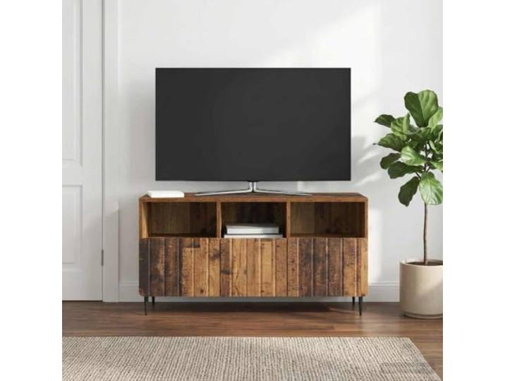 GKMBCVDFR TV-Schrank Altholz 102 x 34,5 x 50 cm Holzwerkstoff Sideboard Stahlbeine, Schubladen, Rollenschienen, pflegeleicht, Wohnzimmer
