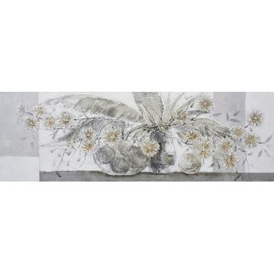 Ölgemälde BÖNNINGHOFF "handarbeit BLUMENVASE 40x120 cm – Wandbild Kunst Deko modern", farbe bild(er): weiß, braun, grau, silber, B:120cm H:40cm T:2cm, Acrylfarbe, Canvas, Holz, Bilder, handgefertigt, jedes Bild ein Unikat