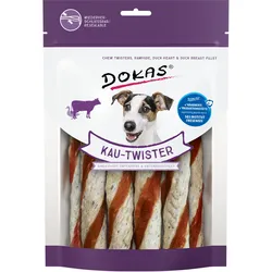 DOKAS Kau-Twister 200 Gramm Hundesnacks Rinderhaut, Entenherz & Entenbrust 9 x 200 Gramm