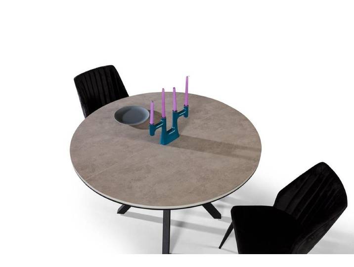 JVmoebel Esstisch Ausziehbarer runder Holztisch in Grau mit Edelstahlfüßen (Packung, 1-St., Esstisch), Made in Europa