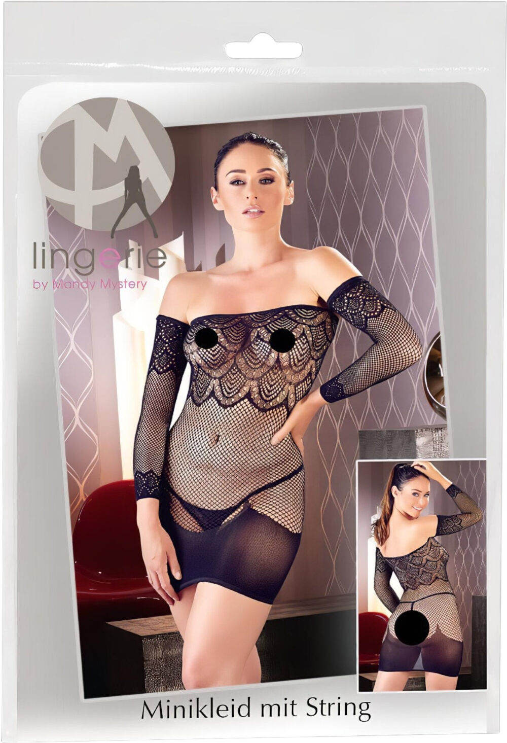 Mandy Mystery - Fishnet Tube Dress with Belt Décor and Thong - Black (S-L)