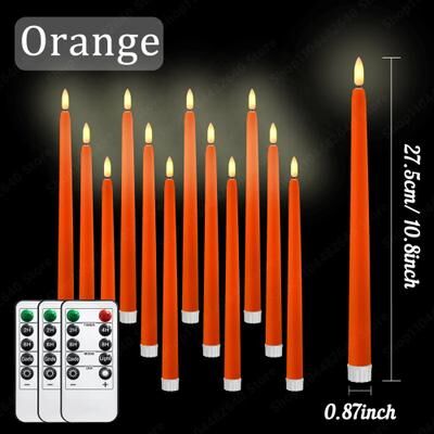 Uplifted Finds 12 To 72 Pcs Flameless LED Taper Candles With Remote Control Battery Flickering Lights For Wedding Table Decor orange 12 Pcs