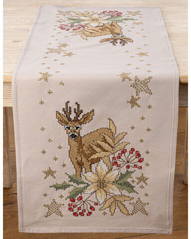 Stickläufer "Reh & Weihnachtsstern"