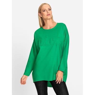 Longshirt HEINE "Longshirt", Damen, Gr. 42, grün (grasgrün), 100% Baumwolle, unifarben, Rundhals, Shirts Longshirt