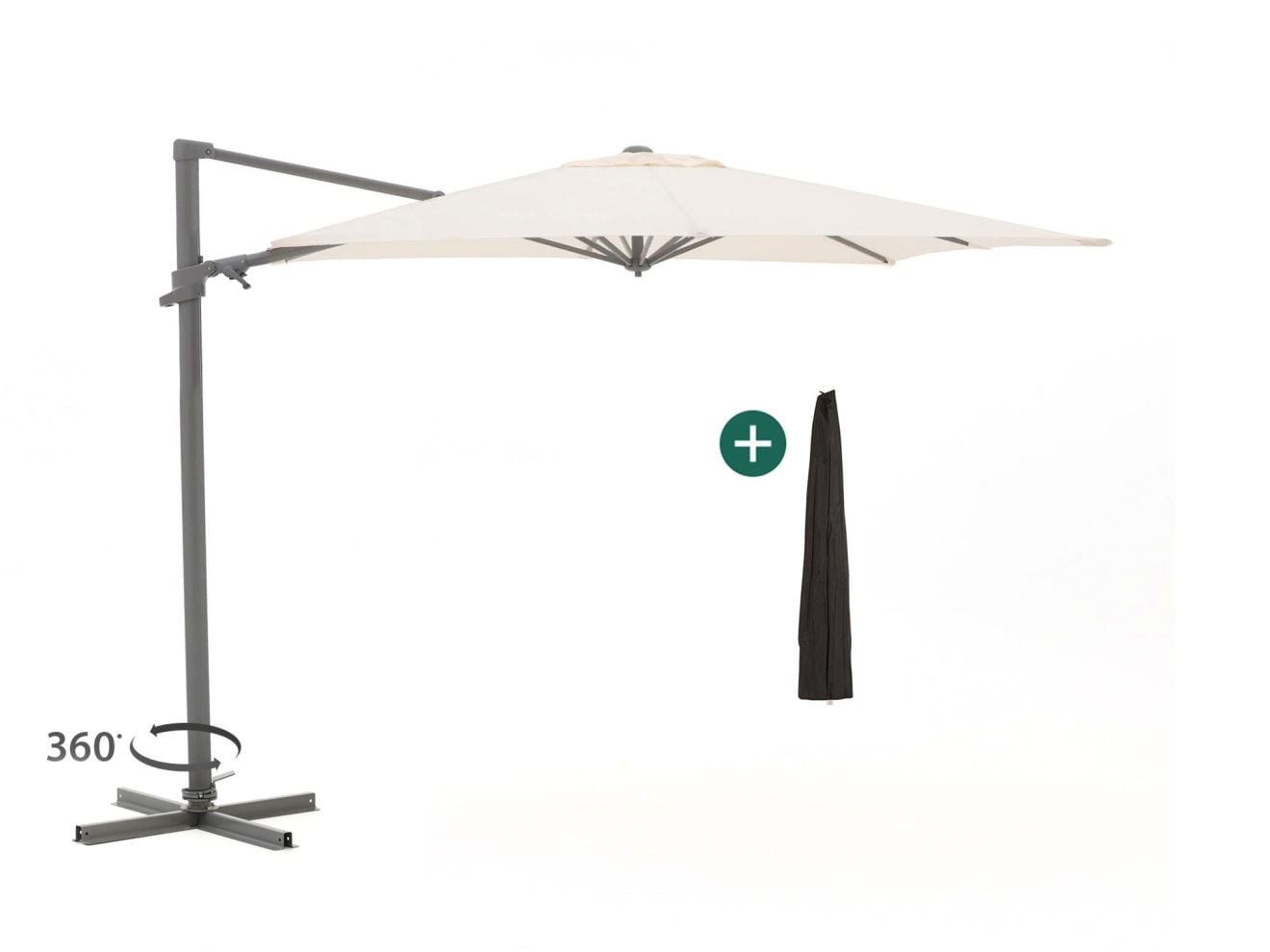 Shadowline Francisco Parasol met hoes, modern cantilever model, aluminium, wit of beige, B/D/H: 244 x 260 x 260 cm