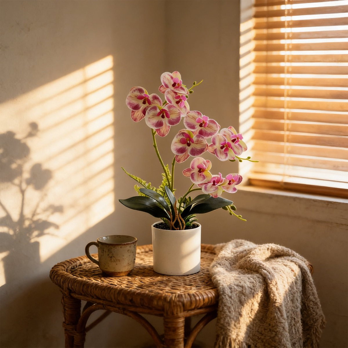 Ulisem Realistische Kunstmatige Phalaenopsis Orchidee Bonsai - Roze - Hoogte: 42 cm