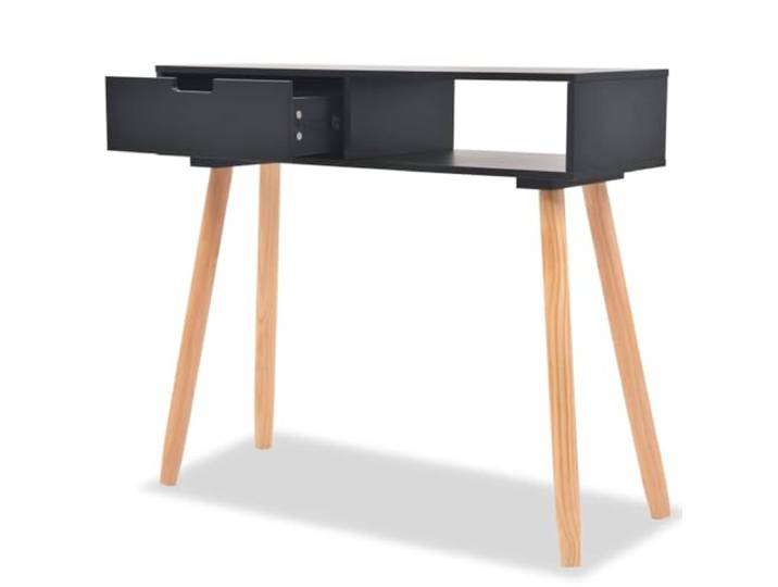 GKHPYURE Konsolentisch aus massivem Kiefernholz, 80 x 30 x 13 cm, Schwarz Beine aus massivem Kiefernholz, Tischplatte aus MDF, 1 Schublade, Polsterung an den Füßen, kompaktes Design