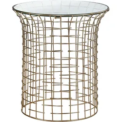 BEISTELLTISCH rund Ø40x45 cm mit Eisengestell Gold und Glasplatte