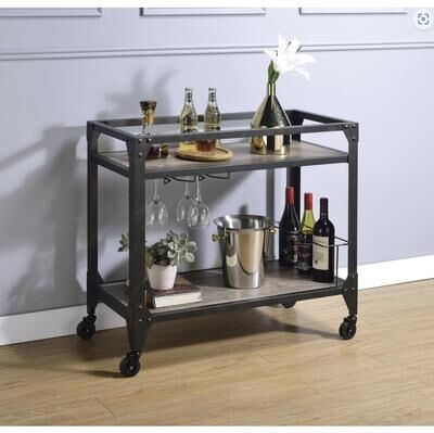 Jorgensen Rustic Oak Charcoal Finish Serving Cart