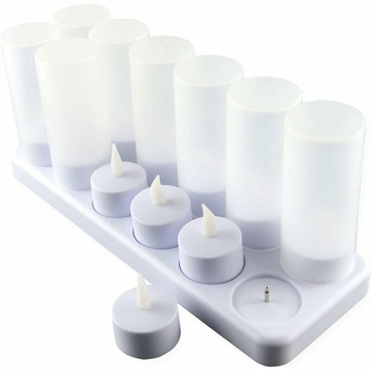 Relaxdays 12-pack oplaadbare LED-kaarsen met flikkerende vlam en oplaadstation