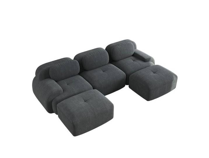 MEUBLES COSY Ensemble de canapés avec accoudoirs incurvés en tissu velours côtelé doux pour le salon gris siège 3 + tabouret 2
