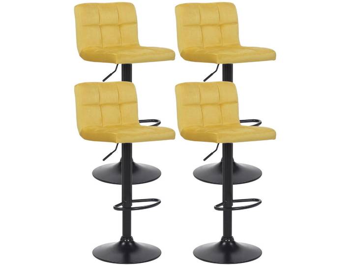 CLP Barhocker 4er Set Samt Gelb, Metall, 40x85x40 cm, Esszimmer, Barmöbel, Barhocker