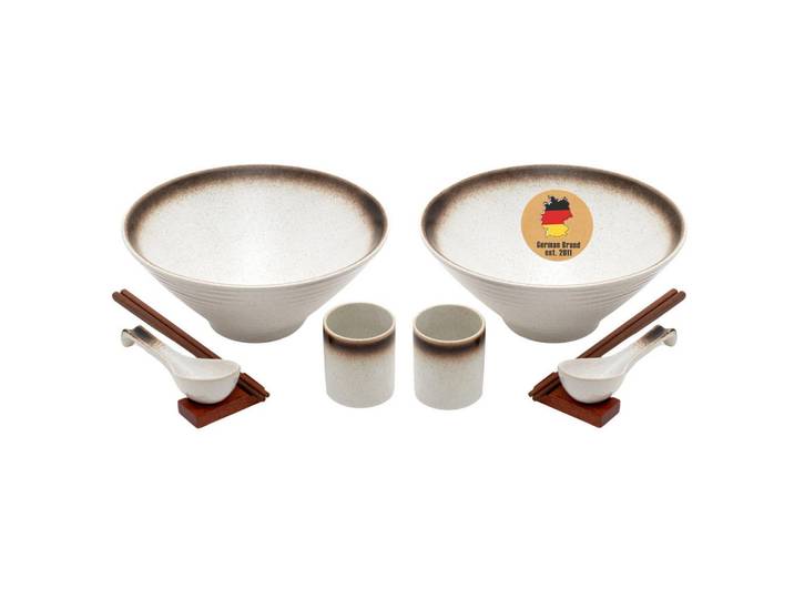 Intirilife Ramen Schüssel SET für 2 Personen aus Keramik, Weiß, 10-teilig, lebensmittelecht, Geschirr, Schalen & Schüsseln