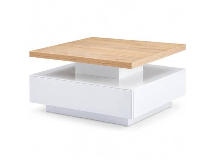 Jastoery 360° Drehtisch Couchtisch Weiß Hochglanz Nussbaum 70cm Schublade, UV-beschichtete Spanplatte, Kratzfest, Belastbar bis 30kg, Wohnzimmer, Kleine Räume
