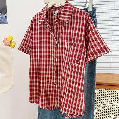 Fabled Fashion Studio Vintage Plaid Short Sleeve Shirt For Women l