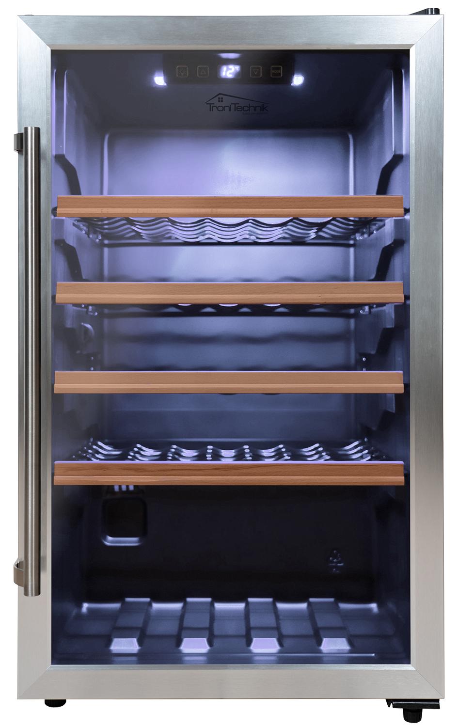 TroniTechnik Weinkühlschrank, Getränkekühlschrank, 126 Liter, 63 Flaschen, Wein Kühlschrank Edelstahl-Optik, mit LED