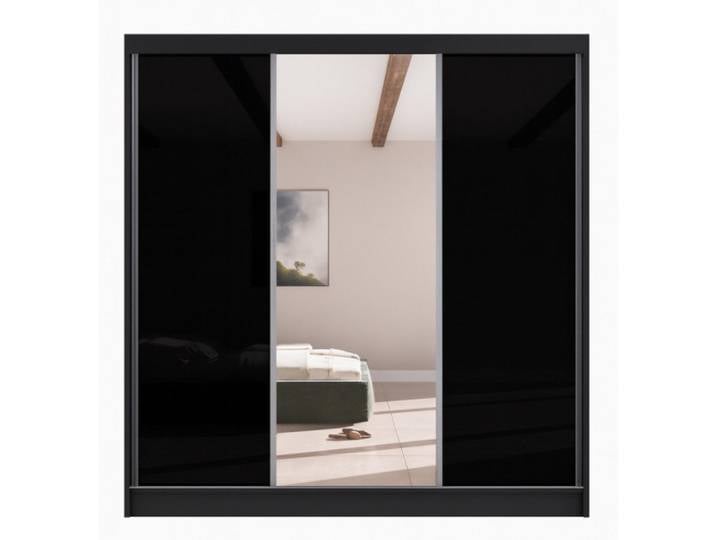 Sepro Meble Schrank Schwarz Viola V200 Mit Spiegel, 200x215x61 cm, Schlafzimmer, Kleiderschränke, Schwebetürenschränke