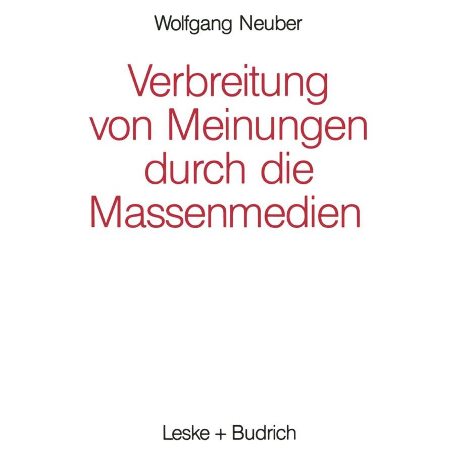 VS Verbreitung von Meinungen durch die Massenmedien (Deutsch, Softcover, Wolfgang Neuber) (55518912)