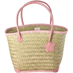 RICE Basttasche groß mit Ledergriffen, 43 x 16 x 43 cm, pink