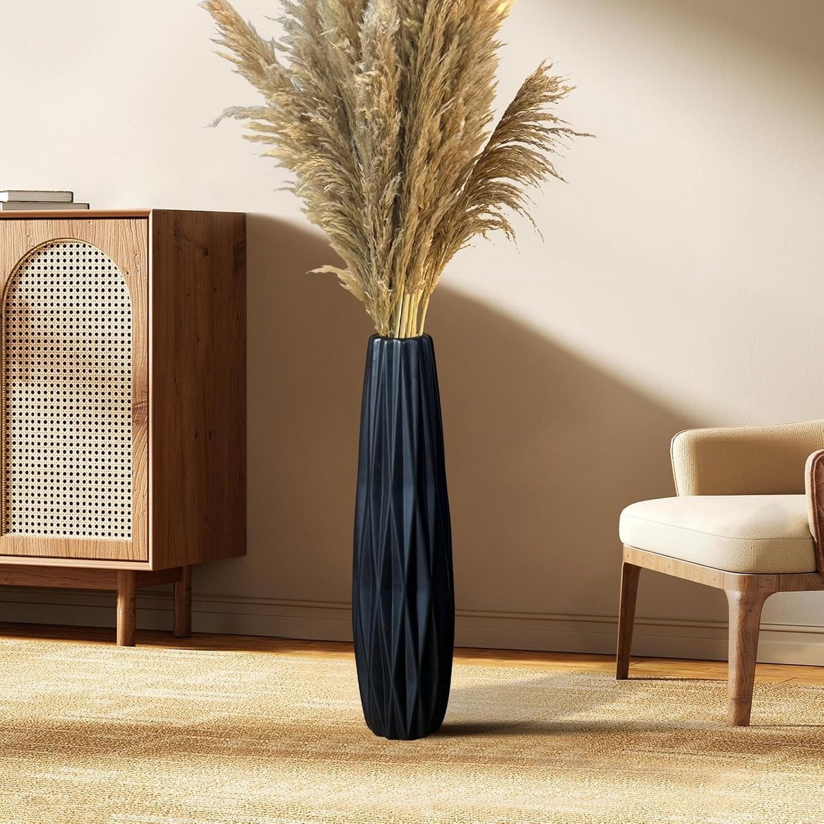 Grote Zwarte Keramische Vaas, Hoogte: 45 cm
