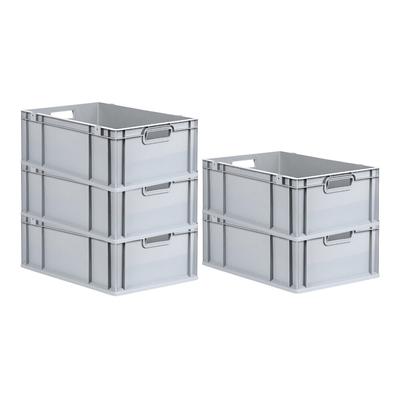 PROREGAL 5x Eurobox NextGen Grip | HxBxT 22x40x60cm | 44 Liter | Griffe offen | Verstärkter Boden | Eurobehälter