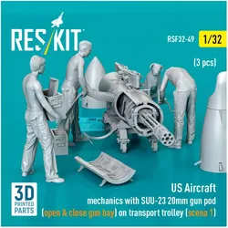 ResKit US Aircraft mechanics with SUU-23 20mm gun pod (open & close gun bay) on transport trolley (scene 1)