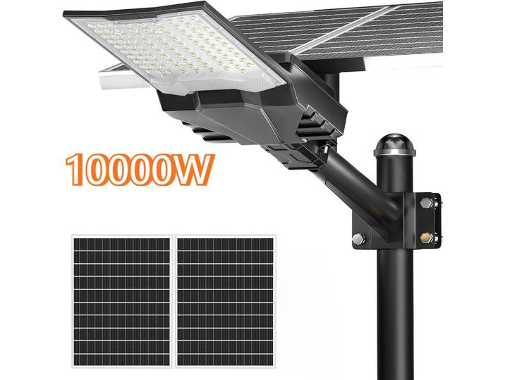 Lampes solaires de rue 10000W pour extérieur, 6500K, ultra-grandes lampes de parking, lampes de sécurité étanches à énergie solaire pour jardin