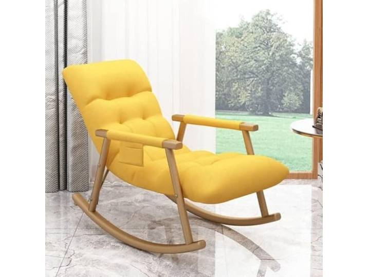 KHLMSRXJ Schaukelstuhl aus Stoff im Mid-Century-Stil, für das Wohnzimmer, Freizeit, Schaukelstuhl für Erwachsene, Nickerchenstuhl, Home-Getaway-Stuhl für Büro, Lounge, Schlafzimmer (gelb)