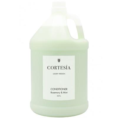 Cortesía Conditioner Kanister 3.8L, hellgrünes Produkt, Kräuterduft, halbtransparenter Behälter zur Füllstandskontrolle.