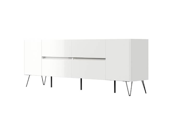 Enfilade Industrial avec porte & tiroirs 199 x 76cm Blanc/Blanc brillant