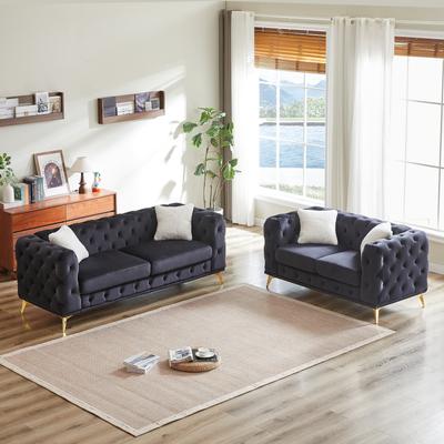 GDFStudio - 5-Seat Pine Wood Frame Soft Sofa with Metal Legs & Tufted Craft for Living Room & Office