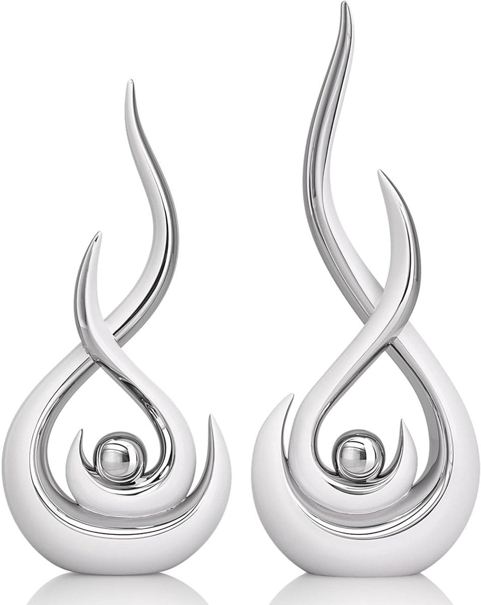 Abstract Kunst Decoratie Keramisch Beeld Vlamvorm Wit Zilver