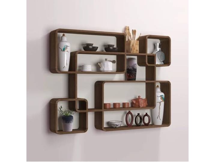 Vivahome Wandregal aus Holz Tassen und Dekoration Hängeregal Einfache Montage, rustikales Design, hohe Stabilität, für Wohnzimmer & Küche(95*71cm/37.4*28.0in)