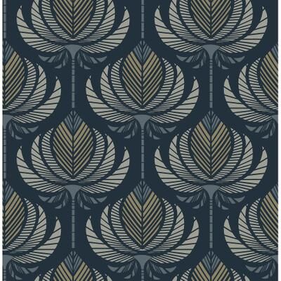 A-Street Prints Ferrenby Dark Blue Floral Fan Wallpaper