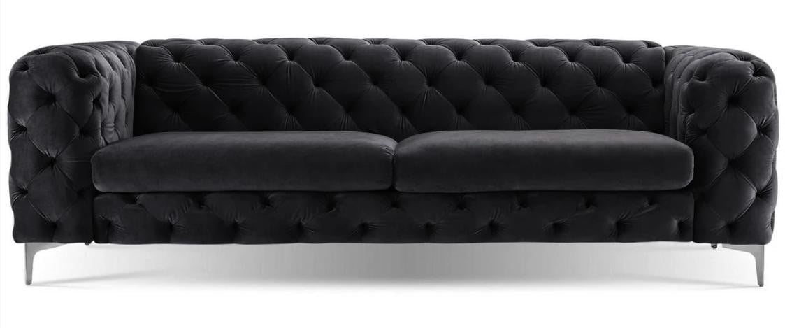 Chesterfield 3-zits bank in zwart textiel voor in de woonkamer