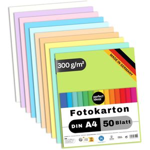 perfect-ideaz Fotokarton Pastell A4, 10 Farben sortiert, 300g/m², 50 Blatt