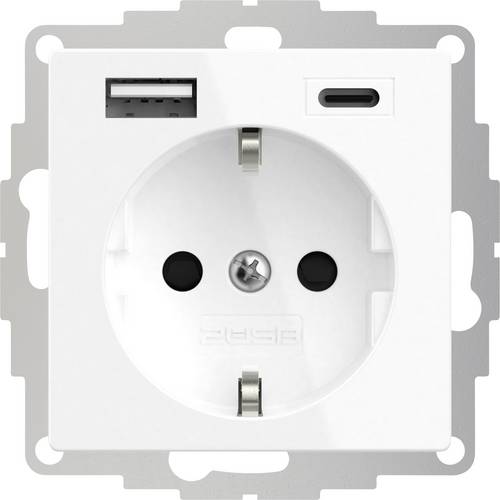 2USB 2U-449511 1fach Schutzkontakt-Steckdose mit USB-Ladeausgang, erhöhter Berührungsschutz, VDE IP20 Reinweiß (RAL 9010)