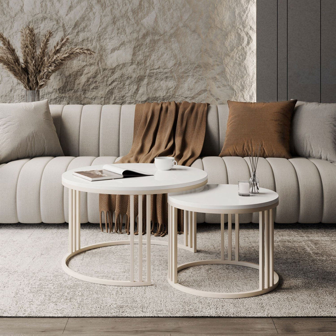 Norden Home Frame Coffee Table White Gloss/Wood 49cm H X 70cm W X 70cm D
