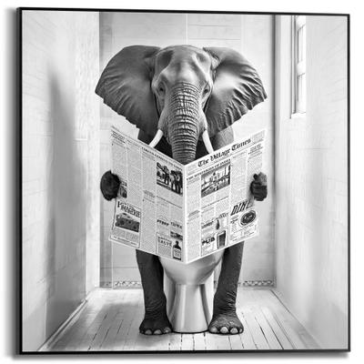 Poster REINDERS "Elephant Toilet", schwarz-weiß (farbe bild(er): schwarz, weiß), B:50cm H:50cm T:1,6cm, Bilder, Poster, Toilette - WC - Zeitung - Schwarz-Weiß - MDF - Tiere - 50x50 cm