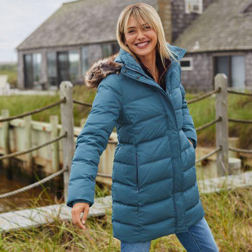 Daunenmantel mit Kapuze für Damen, Damen, size: regular, Blau, Polyester, by Lands' End