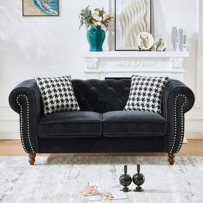 Kodotan sofa "67""Velvet Upholstery Fabric Sofa With Roll Armrest & Nailhead,Upholstered Mid Century Modern Couch,2 Seater Couch"