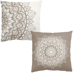 DEKOKISSEN 2er-Set Mandala Illustration shabby Set beige weiß 40/40 cm