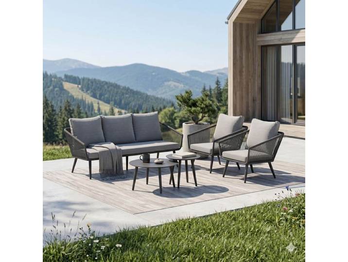OUTLIV. Alex Loungeset inkl. Loungetische Aluminium/Rope/Olefin Dunkelgrau