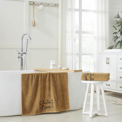 VHC Brands Black Country Bath Stars Tan Bath Towel Set of 2 27x54