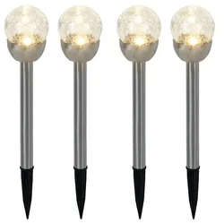 LED Außenleuchte Steckleuchte Solarleuchte 4er Set Silber Edelstahl H 24,5 cm