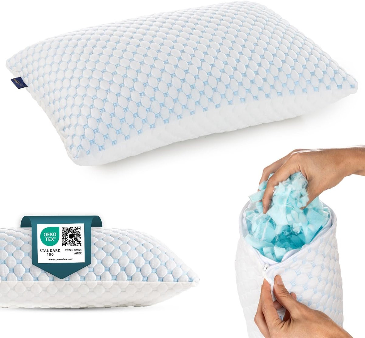 Comfortabel Queensize Traagschuim Reiskussen met Opbergtas en Temperatuurregulerende Kussensloop