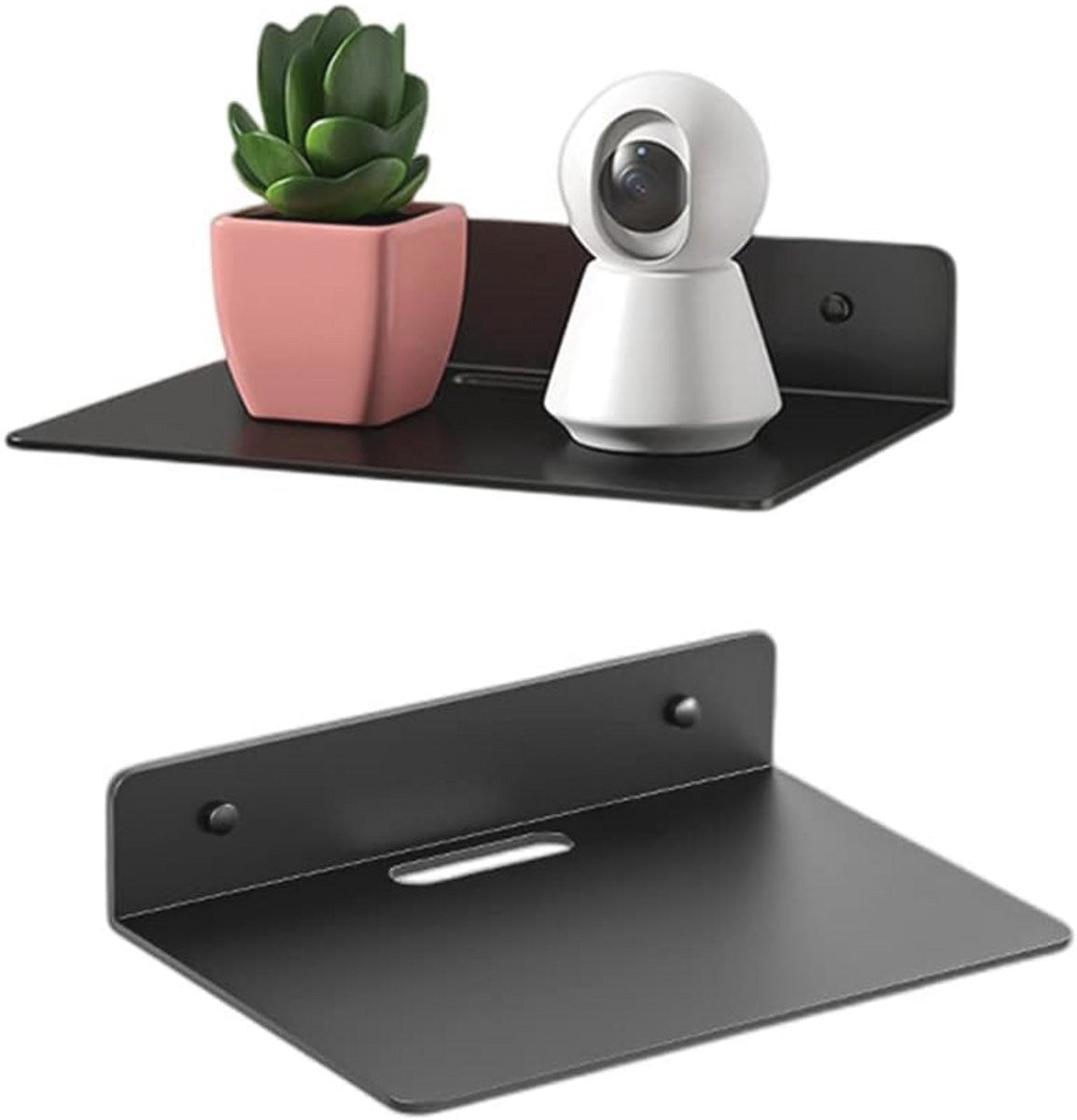 Set van 2 Zwarte Metalen Drijvende Wandplanken voor Opslag en Decoratie