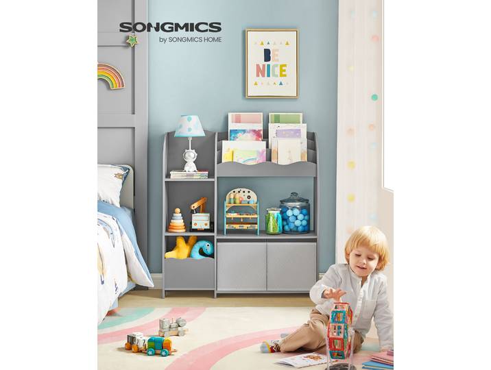 SONGMICS Étagère de Rangement pour Enfants, Bibliothèque, pour Livres et Jouets, Organisateur avec 2 Boîtes de Rangement, pour Salle de Jeux, Chambre d’Enfants, Salon